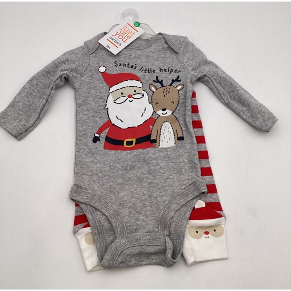 Carters Just One You Santa's Little Helper Bodysuit Pants Set Christmas 3 Months - Picture 1 of 1
